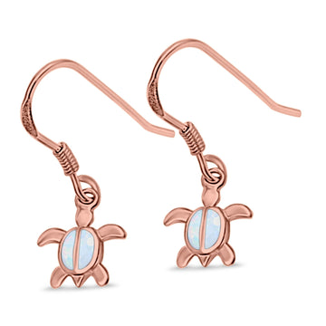 Drop Dangle Turtle Earrings Rose Tone, Lab Created White Opal 925 Sterling Silver